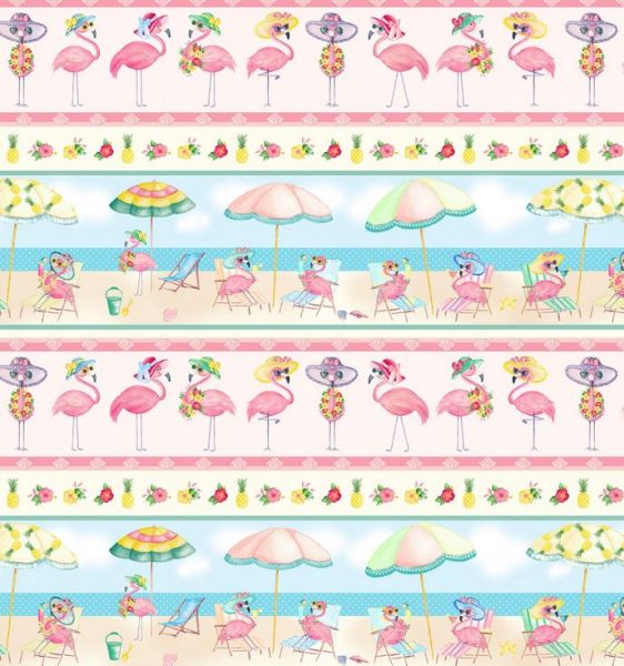 Flamingo Flamingos Sonnenhut Bordüre Cocktail Patchworkstoff