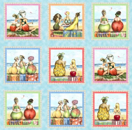 Fruit Ladies Strand Panel Patchworkstoff