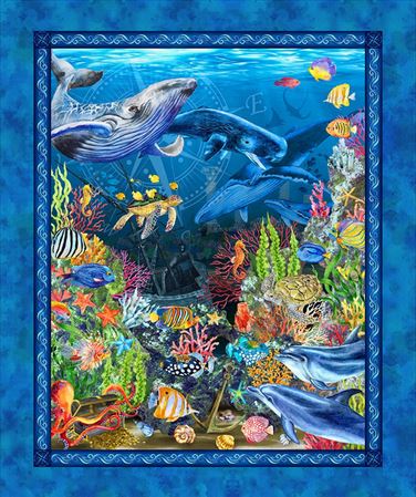 Aquarium Meer Fische Wal Patchworkstoff Panel