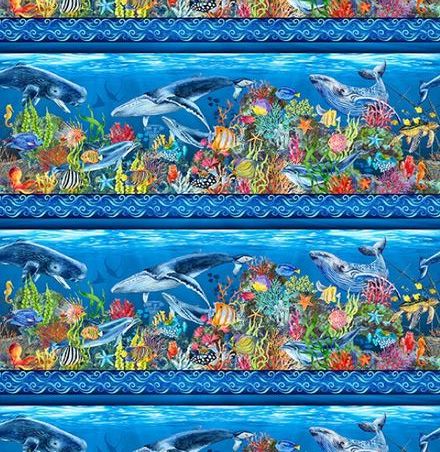 Korallen Meer maritim Bordüre Patchworkstoff
