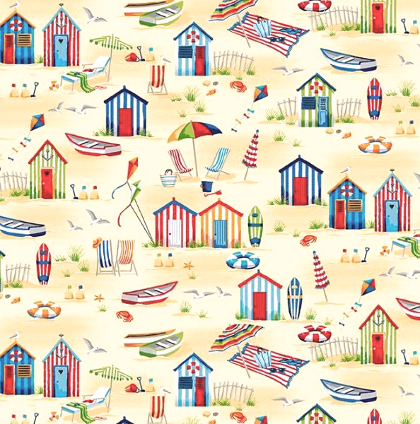 Badehäuschen maritim Sand Patchworkstoff