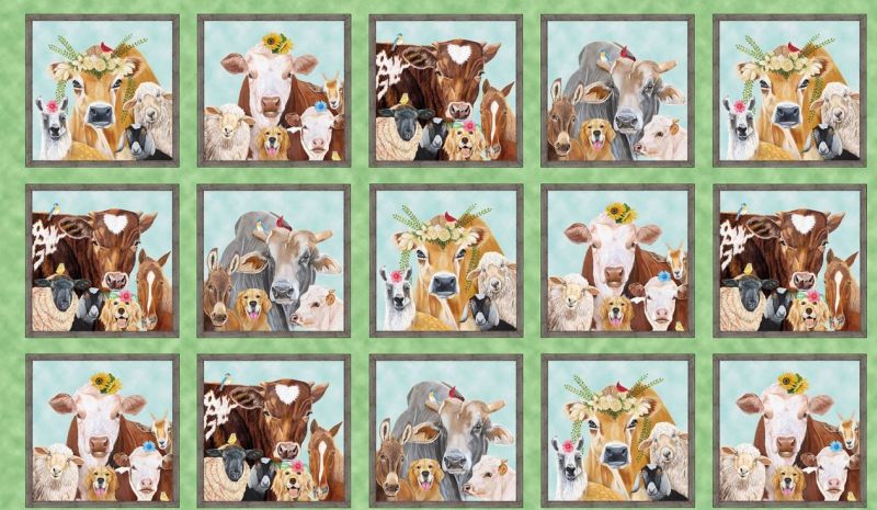 Bauernhof Farm Schaf Pferd Panel Patchworkstoff
