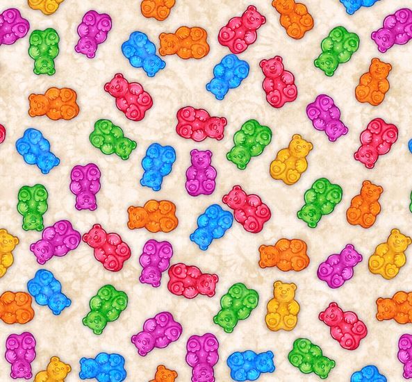 Süßigkeiten Gummibärchen hell Patchworkstoff