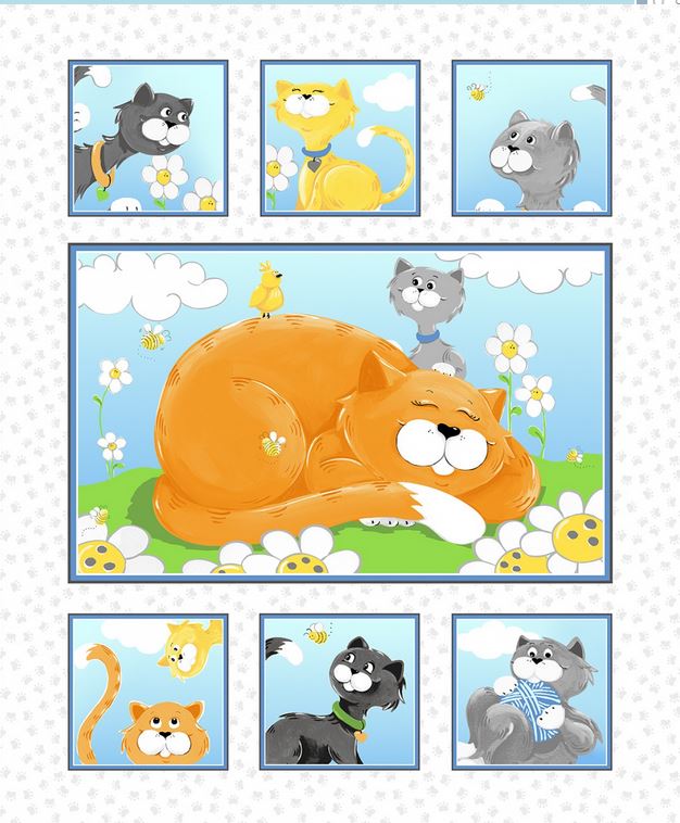 Katze Katze Kinderstoff  Patchworkstoff Panel