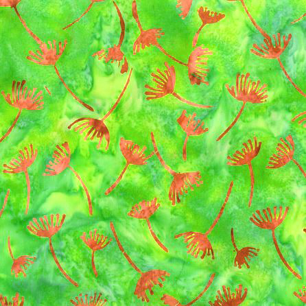 Blumen Blüten grün rot Batik Patchworkstoff