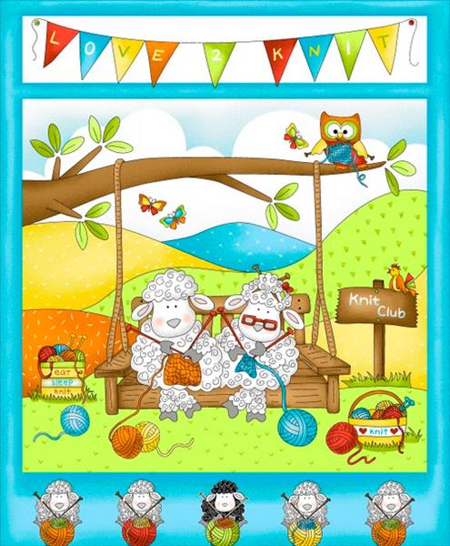 Strickende Schafe Panel Patchworkstoff