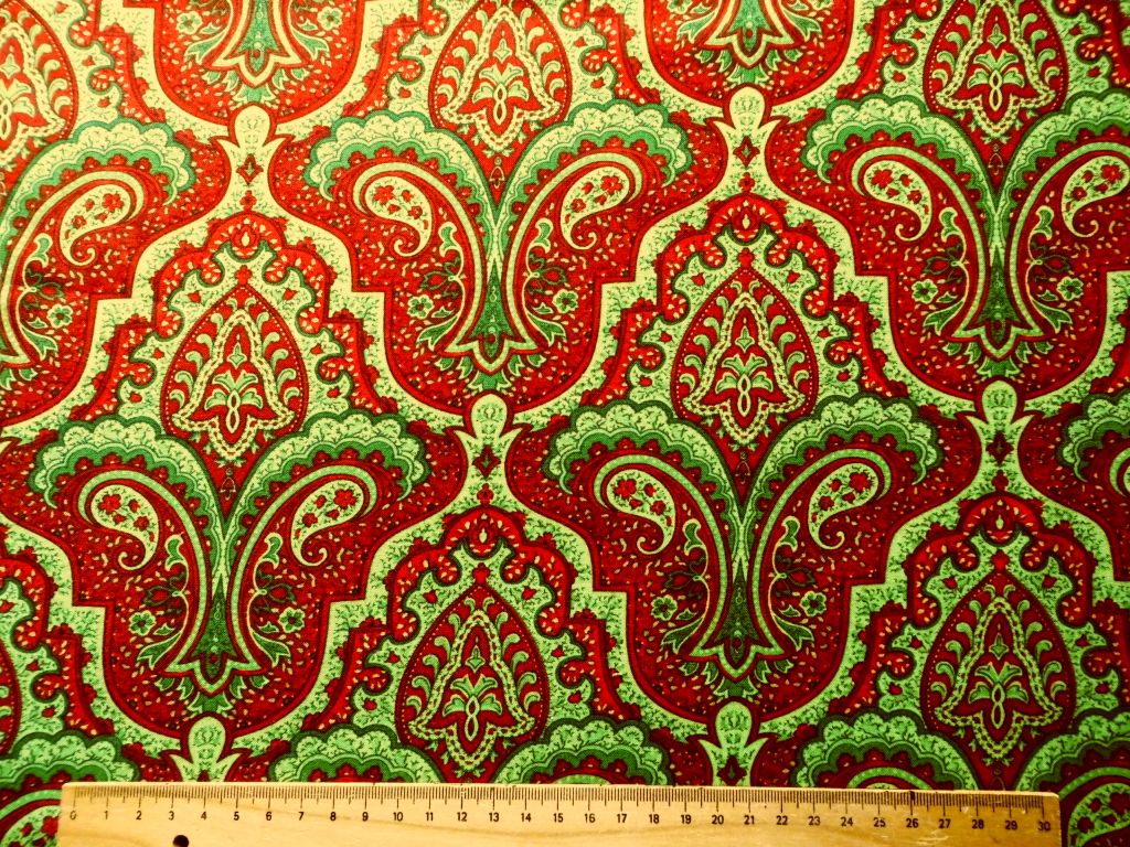 Paisley grün rot Ornamente Patchworkstoff