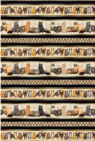 Katze Bordüre hell Katzen Baumwollstoff