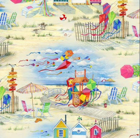 Badehäuser Strand Drachen Patchworkstoff