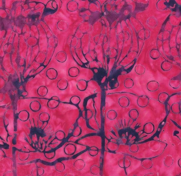 Batik Mohn Kapseln rot pink Patchworkstoff