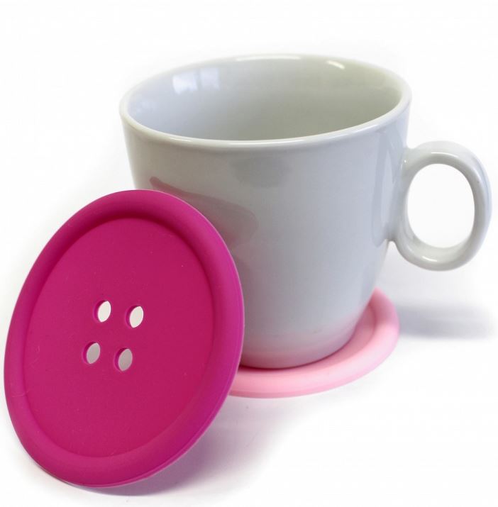 Geschenkideen: Becher Untersetzer Tasse Knopf groß rosa Silikon
