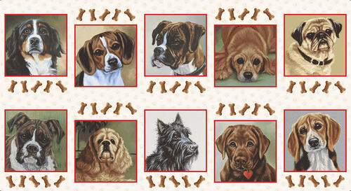Hund Hunde Knochen Panel Baumwollstoff
