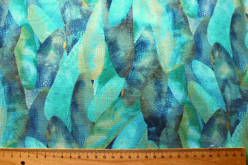 Libelle Flügel gold blau Patchworkstoff