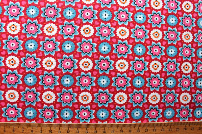 Ornamente Blüten rot blau Baumwollstoff
