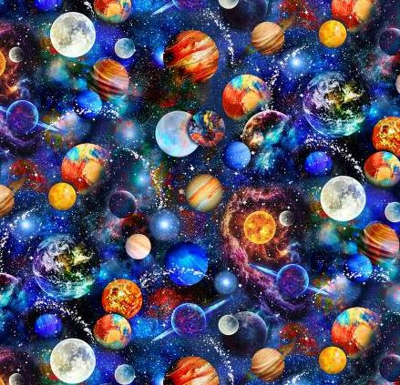 Nachthimmel Planeten Weltall Astronomie Patchworkstoff