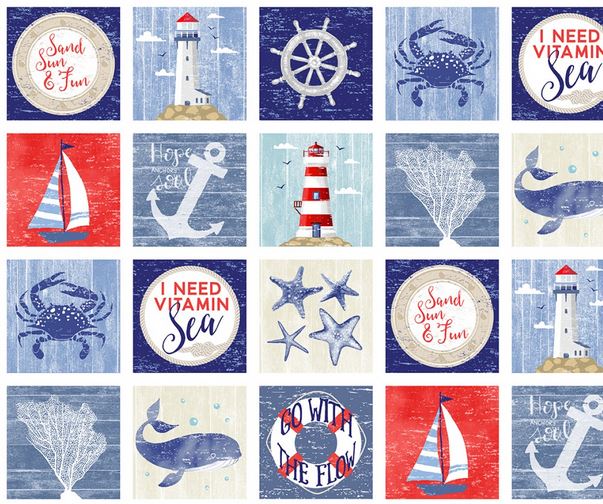 Steuerrad Meer maritim Panel Patchworkstoff