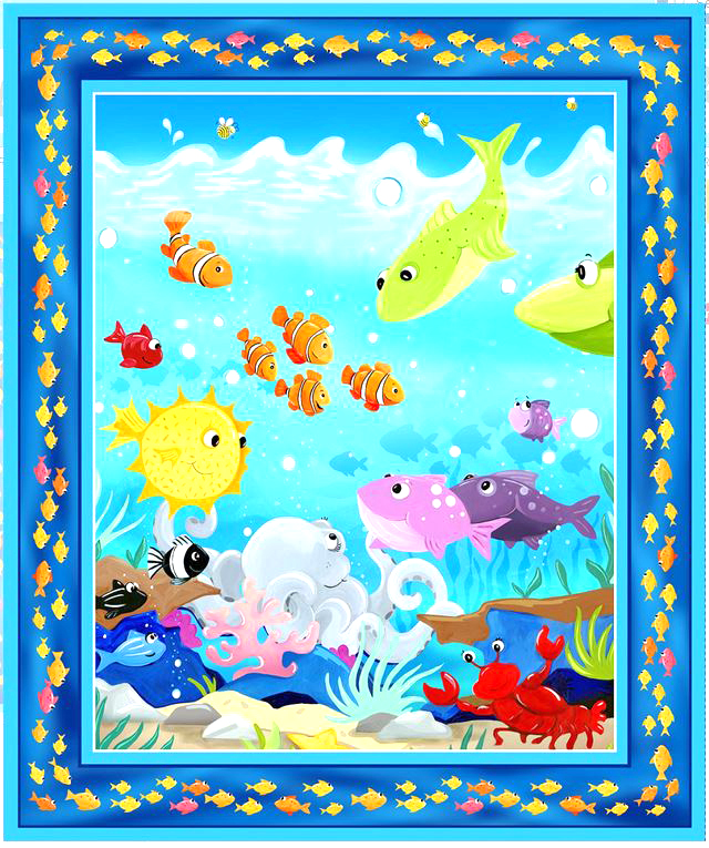 Unter Wasser Krake Panel Kinderstoff Patchworkstoff Panel
