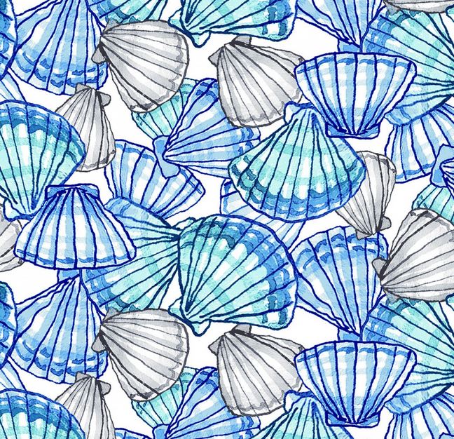 Muscheln blau maritim Patchworkstoff