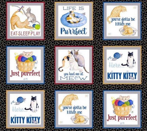 Katze Katzen Wolle Panel Patchworkstoff