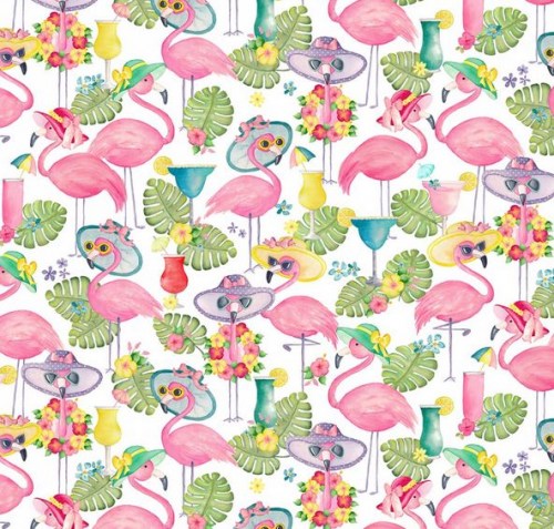 Flamingo Flamingos Sonnenhut Cocktail Patchworkstoff