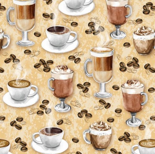 Kaffee Kaffeebohnen Kaffeebecher Patchworkstoff