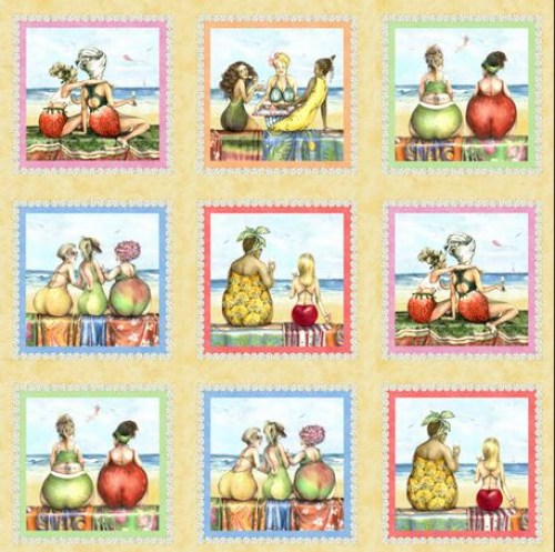 Fruit Ladies Strand Panel Patchworkstoff