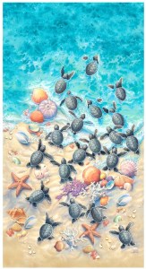 Strand Schildkröte Muscheln Wasser Patchworkstoff Panel