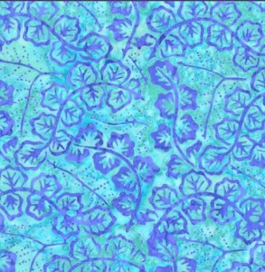 Blätter lila türkis blau Batik Patchworkstoff