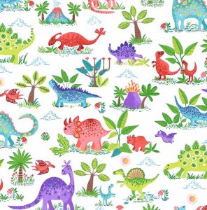 Dino Dinosaurier Farn natur Baumwollstoff