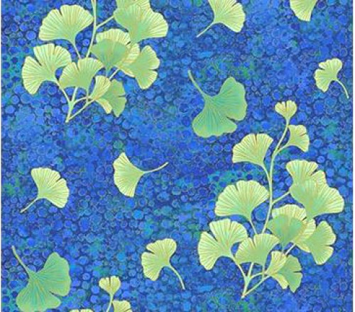 Gingko blau türkis gold Patchworkstoff