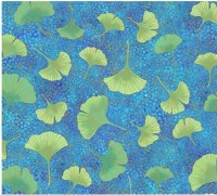 Gingko blau türkis gold grün Patchworkstoff