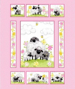 Schaf rosa Kinderstoff  Patchworkstoff Panel
