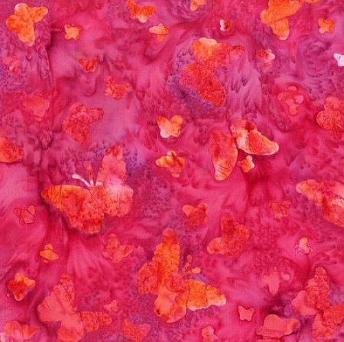 Schmetterlinge orange pink rot Batik Patchworkstoff