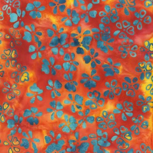 Blumen Blüten türkis orange gelb Batik Patchworkstoff