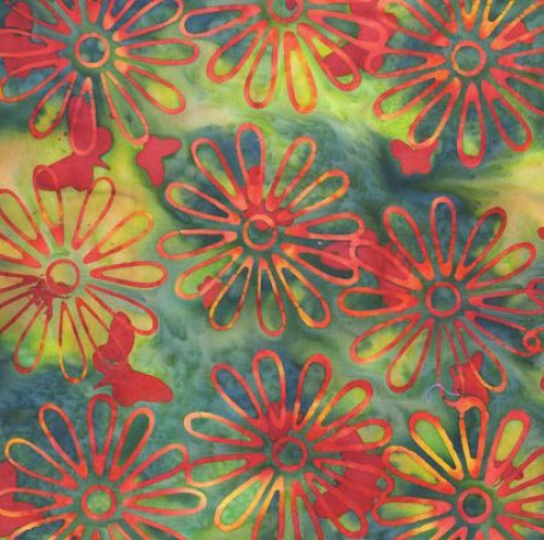 Blumen Blüten Schmetterling Batik Patchworkstoff