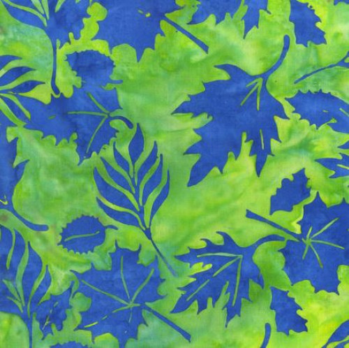 Blätter blau grün Batik Patchworkstoff