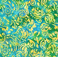 Ornamente gelb türkis blau grün Batik Patchworkstoff