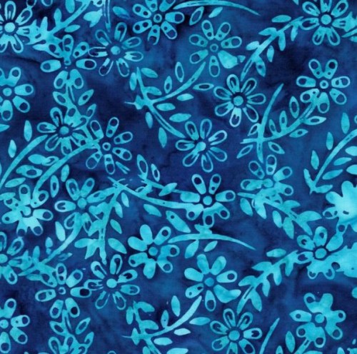 Blätter Blüten blau Blumen Batik Patchworkstoff