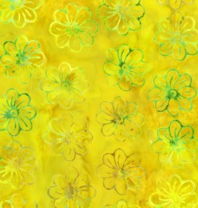Batik Blüten gelb etwas grün Patchworkstoff