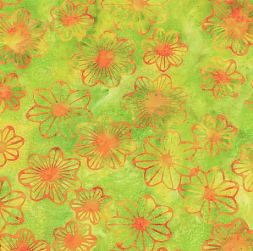 Blüten gelb grün Batik Patchworkstoff
