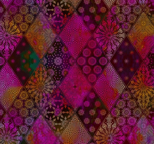 Rauten ocker magenta lila Patchworkstoff