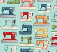 Nähmaschine blau Baumwollstoff Patchworkstoff