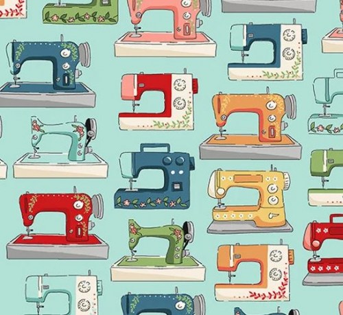 Nähmaschine blau Baumwollstoff Patchworkstoff