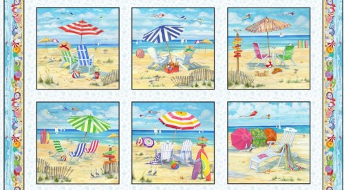 Strand Liegestuhl Meer Panel Baumwollstoff Patchworkstoff