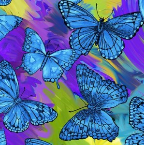 Schmetterlinge blau gelb violett Patchworkstoff