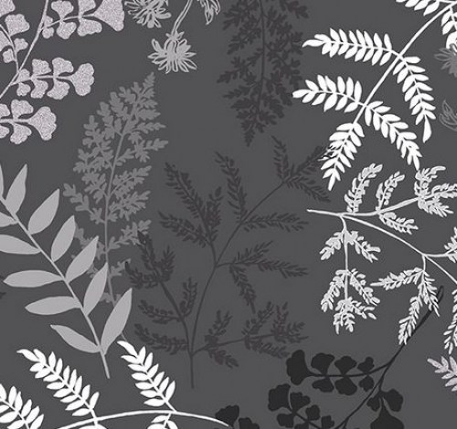 Farne silber grau schwarz Patchworkstoff