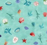 Koralle Muschel Seestern maritim mint Patchworkstoff