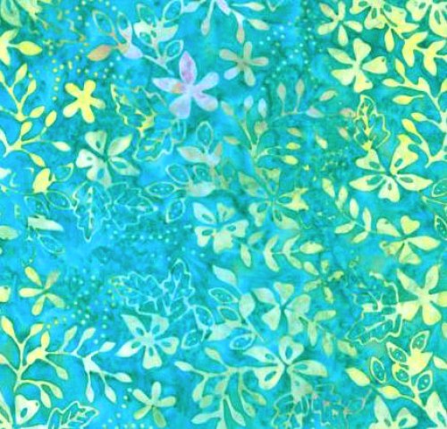 türkis gelb rosa Blüten Blumen Batik Patchworkstoff