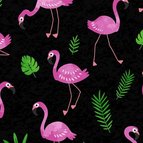 Flamingo schwarz rosa Patchworkstoff 