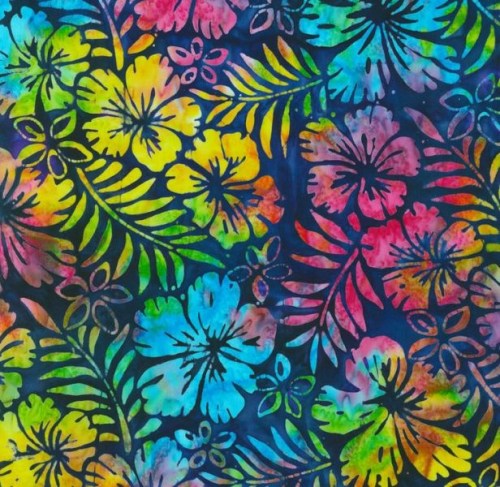 Blüten Hibiskus bunt Batik Patchworkstoff